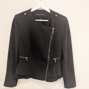 Black Asymmetric Zip Blazer Jacket